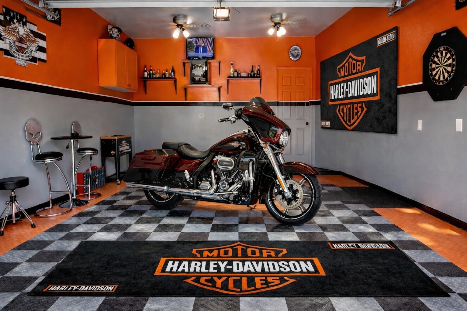 Harley Davidson Premium Custom Rug (28x87) INCHS (75x220)Cm – Motorcycle Garage & Room Decor