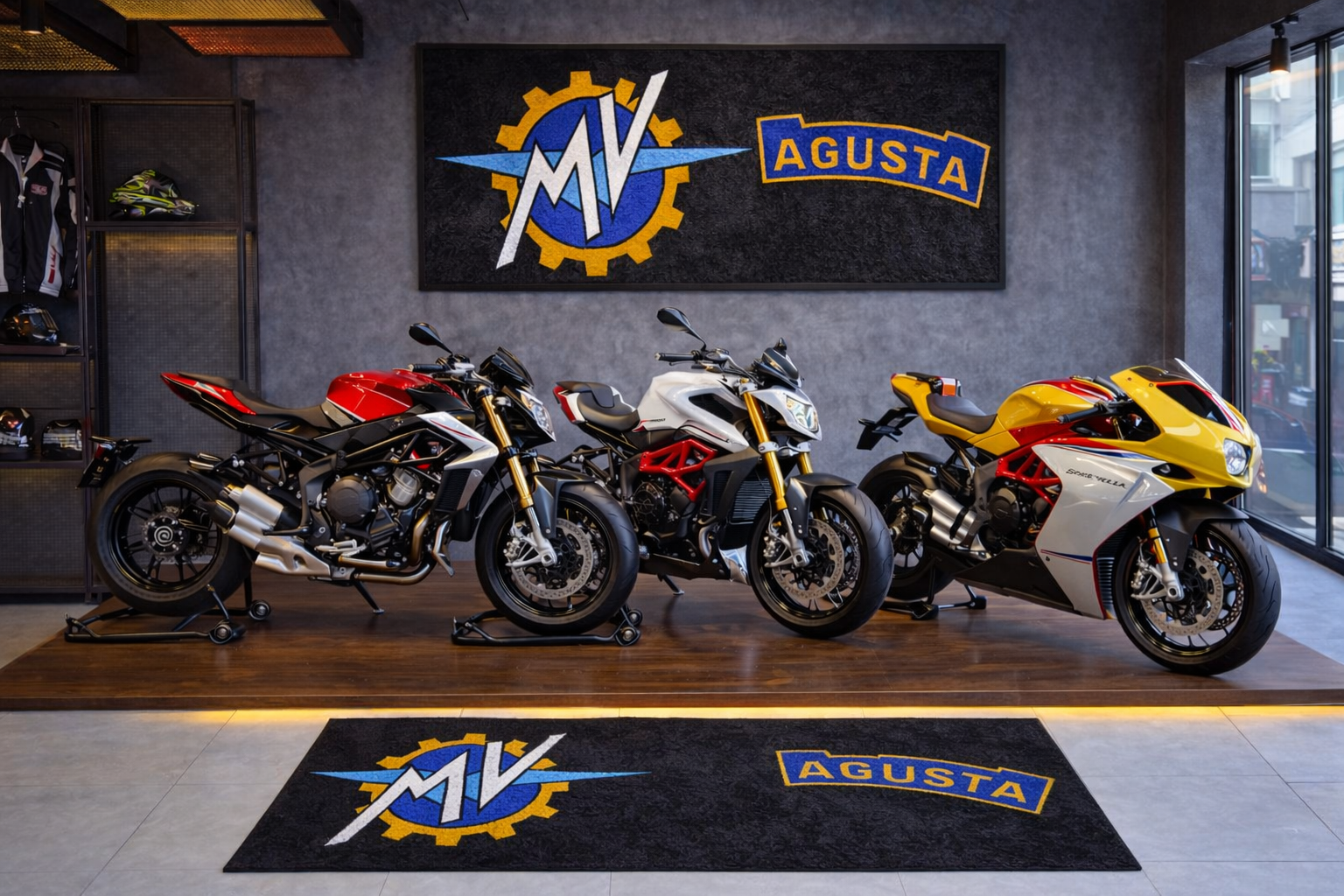 MV AGUSTA Premium Custom Rug (28x87) INCHS (75x220)Cm – Motorcycle Garage & Room Decor