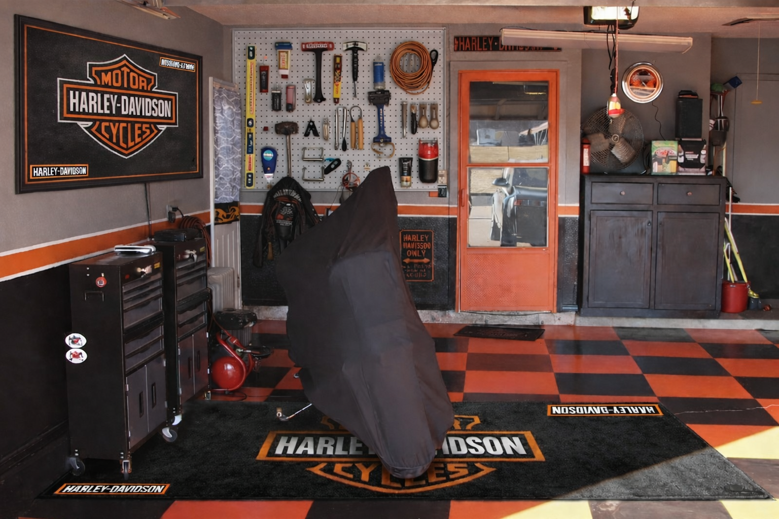 Harley Davidson Premium Custom Rug (28x87) INCHS (75x220)Cm – Motorcycle Garage & Room Decor