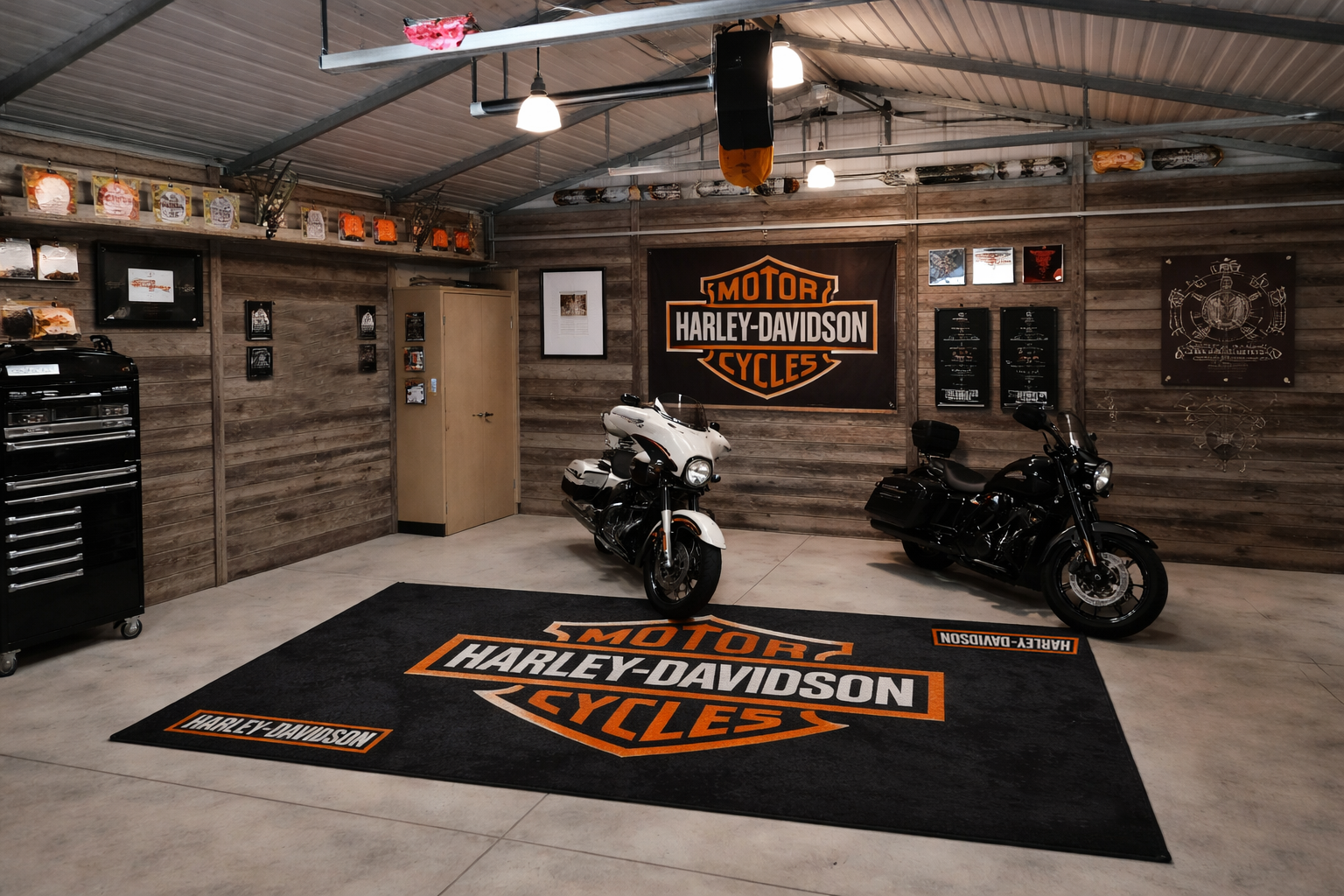 Harley Davidson Premium Custom Rug (28x87) INCHS (75x220)Cm – Motorcycle Garage & Room Decor