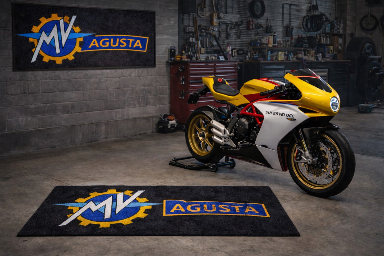 MV AGUSTA Premium Custom Rug (28x87) INCHS (75x220)Cm – Motorcycle Garage & Room Decor