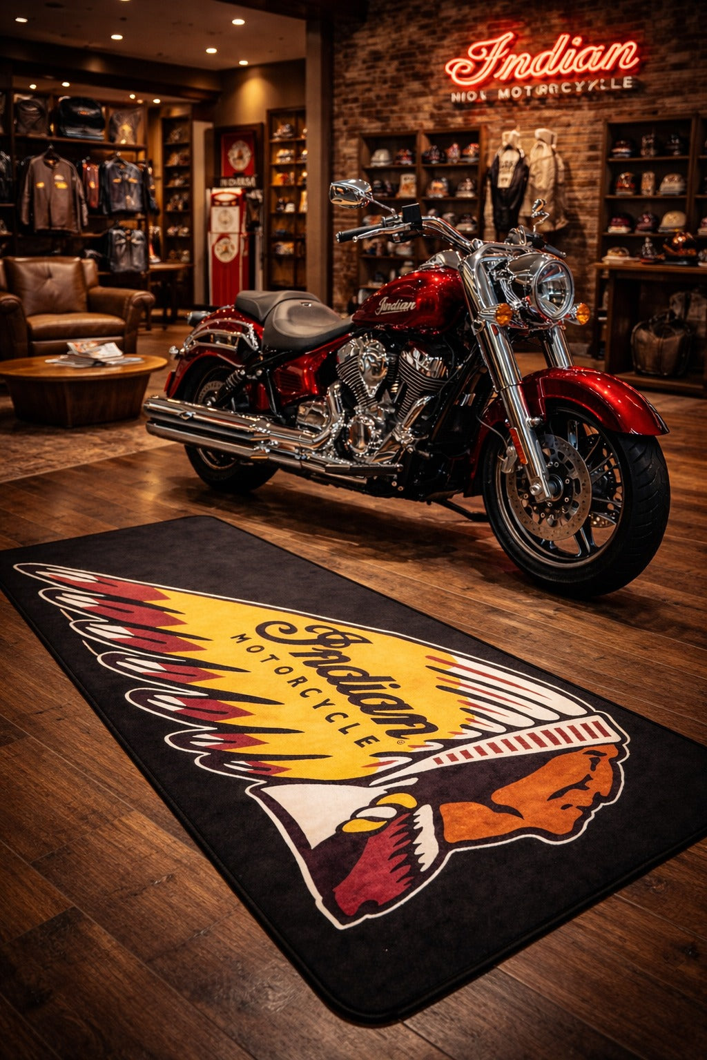 Indian Premium Custom Rug (28x87) INCHS (75x220)Cm – Motorcycle Garage & Room Decor