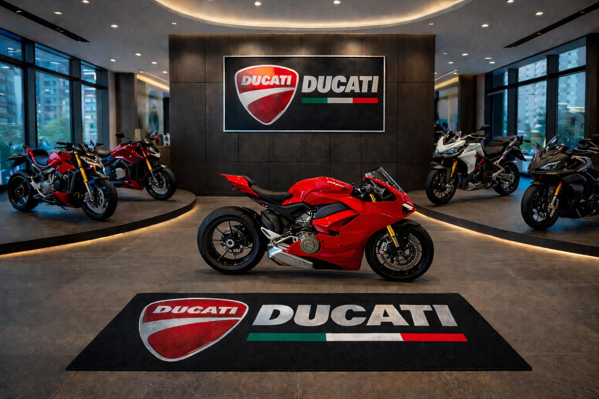 DUCATİ Premium Custom Rug (28x87) INCHS (75x220)Cm – Motorcycle Garage & Room Decor