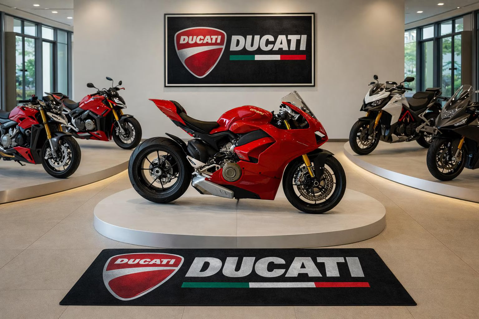 DUCATİ Premium Custom Rug (28x87) INCHS (75x220)Cm – Motorcycle Garage & Room Decor