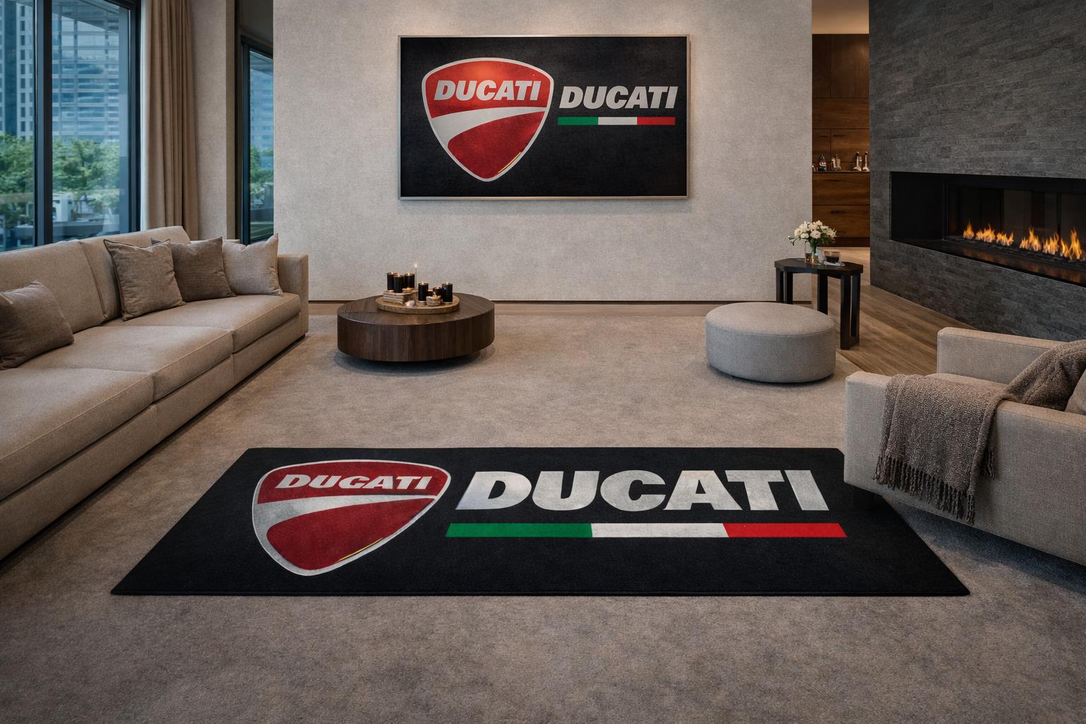 DUCATİ Premium Custom Rug (28x87) INCHS (75x220)Cm – Motorcycle Garage & Room Decor