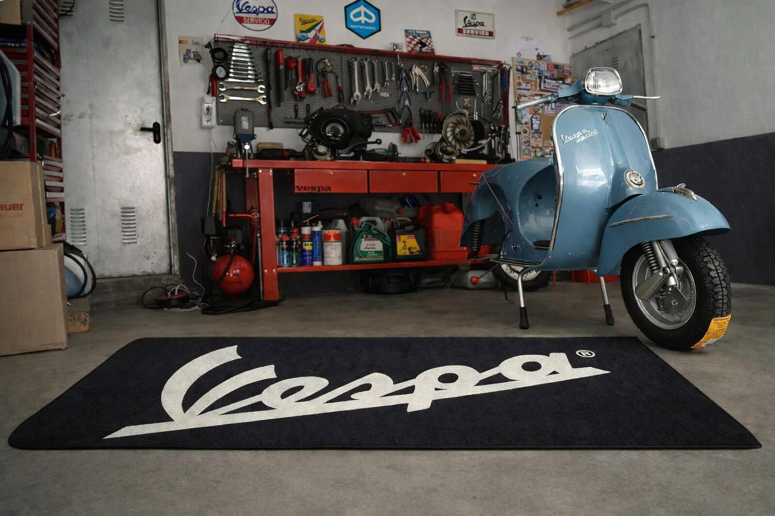 Vespa Premium Custom Rug (28x87) INCHS (75x220)Cm – Motorcycle Garage & Room Decor