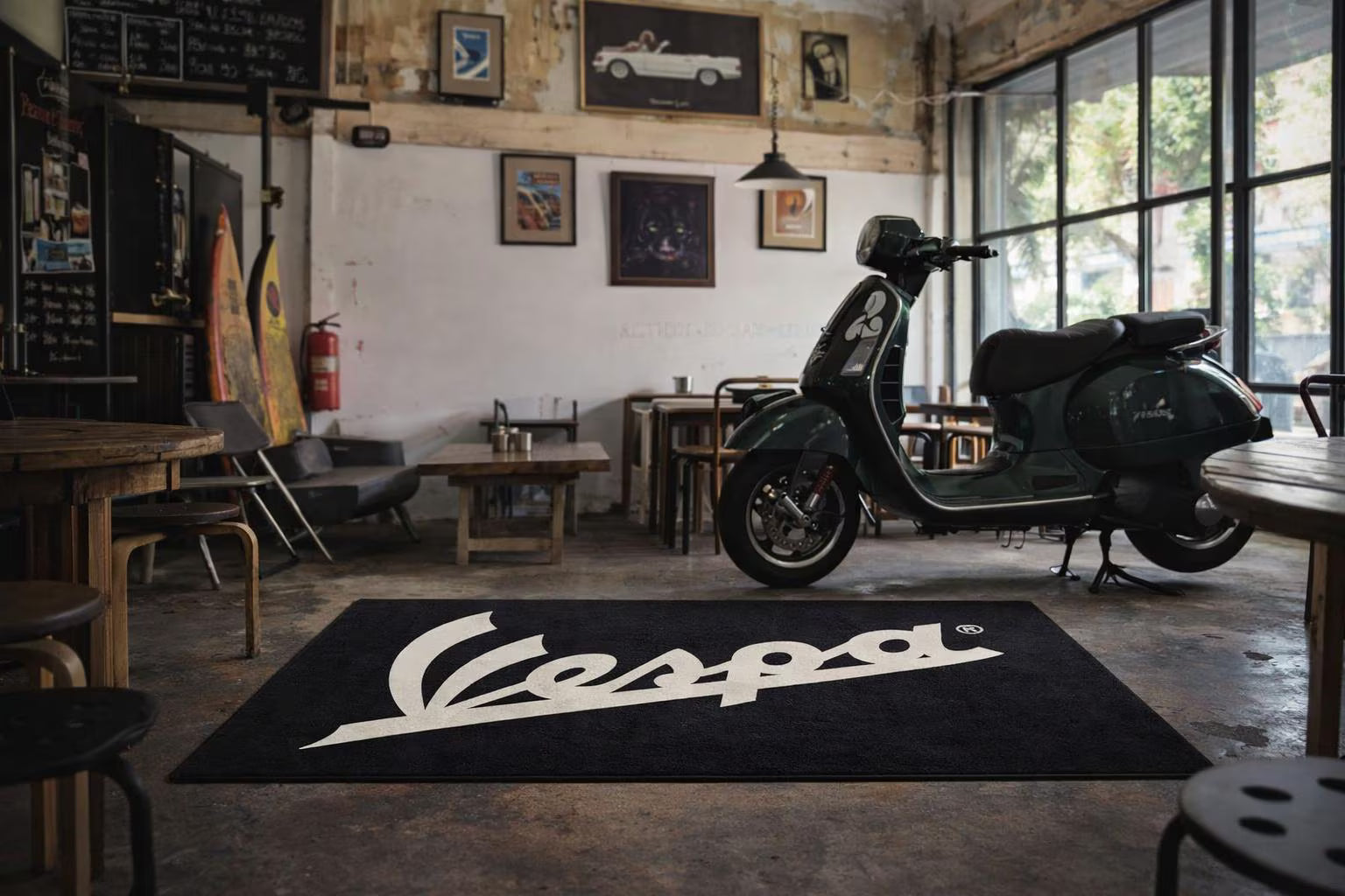 Vespa Premium Custom Rug (28x87) INCHS (75x220)Cm – Motorcycle Garage & Room Decor